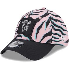 Мужская кепка New Era Pink/Black Manchester United Zebra со сплошным принтом 39THIRTY Flex Hat