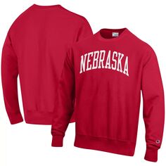 Мужской пуловер с принтом Champion Scarlet Nebraska Huskers Arch обратного переплетения