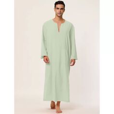 Мужские пижамы, хлопковая одежда для сна, длинное платье с V-образным вырезом и разрезом по бокам, с карманом Lars Amadeus