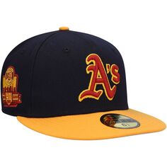 Мужская приталенная шляпа New Era темно-синего/золотого цвета с логотипом Oakland Athletics 59FIFTY