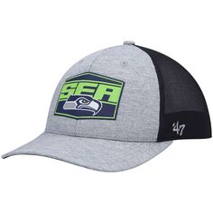 Мужская шляпа &apos;47 с меланжево-серым/темно-синим стилем Seattle Seahawks Motivator Flex Hat