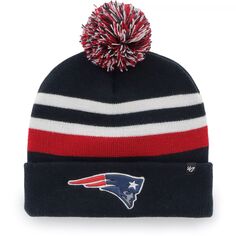 Мужская вязаная шапка с манжетами и помпоном темно-синего цвета New England Patriots State Line &apos;47 47 Brand