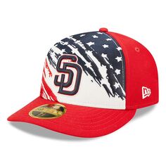 Мужская New Era Red San Diego Padres 2022 Низкопрофильная шляпа 59FIFTY, 4 июля 2022 г. Облегающая шляпа