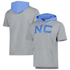 Мужской пуловер с капюшоном и короткими рукавами Mitchell &amp; Ness Heather Grey North Carolina Tar Heels Postgame