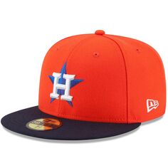 Мужская облегающая шляпа New Era оранжевого/темно-синего цвета Houston Astros Alternate Authentic Collection On-Field 59FIFTY