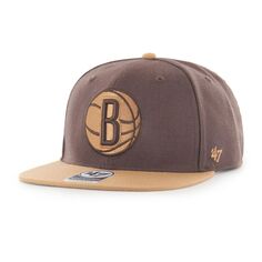 Мужская двухцветная кепка Captain Snapback &apos;47 коричневого цвета Brooklyn Nets No Shot