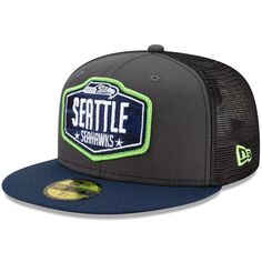 Мужская облегающая шляпа New Era Graphite/College Navy Seattle Seahawks 2021 NFL Draft On-Stage 59FIFTY