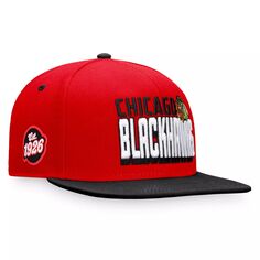 Мужская двухцветная бейсболка Snapback в стиле ретро с логотипом Fanatics красного/черного цвета Chicago Blackhawks Heritage