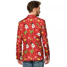 Мужской костюм Suitmeister Slim Fit с подсветкой в ​​виде рождественской елки, красный пиджак