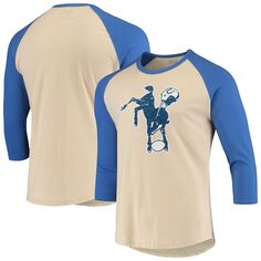 Мужская футболка Majestic Threads Cream/Royal Indianapolis Colts Gridiron Classics реглан с рукавами 3/4