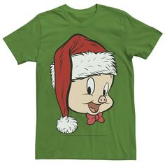 Мужская рождественская футболка с портретом Looney Tunes Porky Pig, шляпа Санта-Клауса Licensed Character