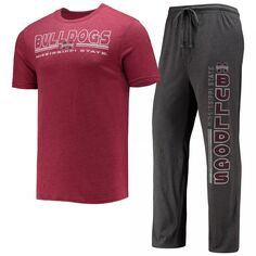 Мужская спортивная футболка и брюки с принтом «Concepts», темно-серая/бордовая, Mississippi State Bulldogs Meter, комплект для сна