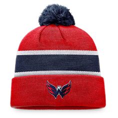 Мужская брендовая красная/темно-синяя вязаная шапка с манжетами и помпоном «Вашингтон Кэпиталз» Fanatics