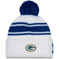 Мужская вязаная шапка New Era White Green Bay Packers 2023 NFL Pro Bowl с манжетами и помпоном