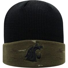 Мужская вязаная шапка Top of the World оливково-черного цвета с манжетами и черепом в стиле милитари Washington State Cougars OHT