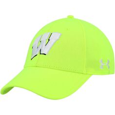 Мужская гибкая шляпа Under Armour неоново-зеленого цвета Wisconsin Badgers Signal Call Performance