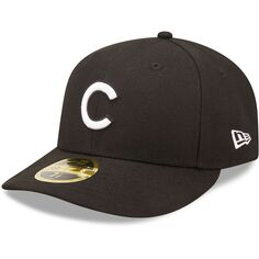 Мужская облегающая шляпа New Era Chicago Cubs черно-белая с низким профилем 59FIFTY