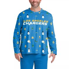Мужская футболка FOCO Powder Blue Los Angeles Chargers Ugly Sweater с длинным рукавом