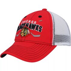 Молодежная красно-белая кепка Chicago Blackhawks Core Lockup Trucker Snapback Outerstuff