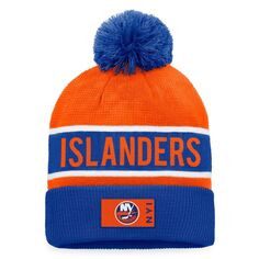 Мужская вязаная шапка Fanatics Royal/оранжевого цвета New York Islanders Authentic Pro Rink с манжетами и помпоном
