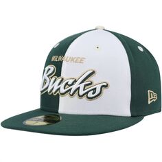 Мужская приталенная шляпа New Era Hunter Green/White Milwaukee Bucks Griswold 59FIFTY