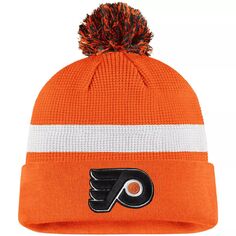 Мужская вязаная шапка Fanatics оранжево-белого цвета с логотипом Philadelphia Flyers NHL Draft 2020 Pro с манжетами и помпоном