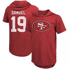 Мужская футболка Fanatics с логотипом Deebo Samuel Scarlet San Francisco 49ers, имя и номер игрока, футболка с капюшоном из трех смесей Majestic