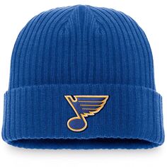 Мужская вязаная шапка Fanatics синяя с фирменным логотипом St. Louis Blues Core и манжетами