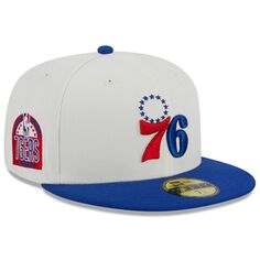 Мужская New Era Cream/Royal Philadelphia 76ers Retro City Conference с боковой нашивкой 59FIFTY Облегающая шляпа