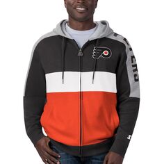 Мужская базовая толстовка с молнией во всю длину, черно-оранжевая Philadelphia Flyers Playoffs Color Block Starter