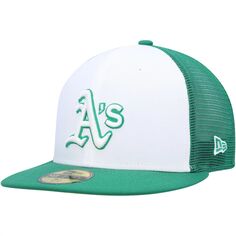 Мужская кепка New Era зелено-белая Oakland Athletics 2023 для тренировки мяча на поле 59FIFTY