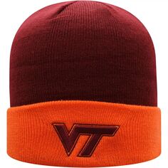 Мужская двухцветная вязаная шапка с манжетами Top of the World Maroon/Orange Virginia Tech Hokies Core