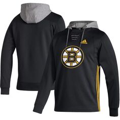 Мужской черный пуловер с капюшоном adidas Boston Bruins Skate Lace AEROREADY