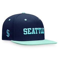 Мужская двухцветная бейсболка Snapback с фирменным логотипом Fanatics Deep Sea Blue/Light Blue Seattle Kraken Heritage City