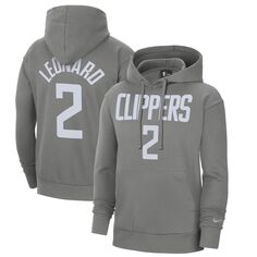 Мужская толстовка с капюшоном Nike Kawhi Leonard Grey LA Clippers 2020/21 Earned Edition с именем и номером