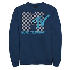 Мужской синий свитшот с логотипом MTV в черно-белую клетку в клетку TV Licensed Character