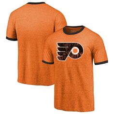 Мужская футболка Majestic Threads Heathered Orange Philadelphia Flyers Ringer Tri-Blend с контрастом
