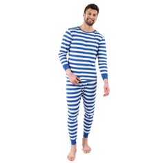 Мужская хлопковая пижама из двух частей Leveret в полоску