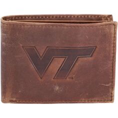 Коричневый кожаный кошелек двойного сложения Virginia Tech Hokies