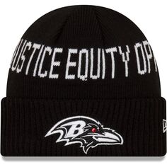 Мужская черная вязаная шапка New Era Baltimore Ravens Team Social Justice с манжетами