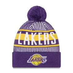 Мужская фиолетовая вязаная шапка New Era Los Angeles Lakers с манжетами и помпоном