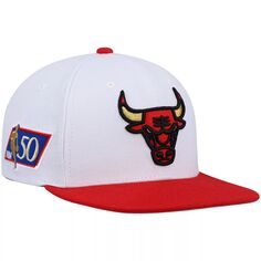 Мужская кепка Snapback к 50-летнему юбилею НБА Mitchell &amp; Ness белого/красного цвета Chicago Bulls Hardwood Classics
