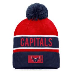 Мужская вязаная шапка Fanatics с манжетами и помпоном, темно-синяя/красная с логотипом Washington Capitals Authentic Pro Rink