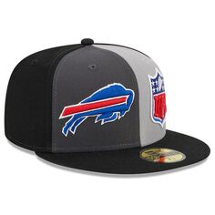 Мужская приталенная шляпа New Era серого/черного цвета Buffalo Bills 2023 Sideline 59FIFTY