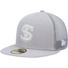 Мужская серая кепка New Era Chicago White Sox 2023 для тренировки мяча на поле 59FIFTY Облегающая шляпа