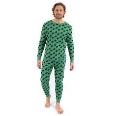 Мужская хлопковая пижама из двух предметов Leveret Bunny, зеленая