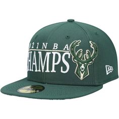 Мужская шляпа New Era Hunter Green Milwaukee Bucks 2021 NBA Champs Retro Pop Undervisor 59FIFTY