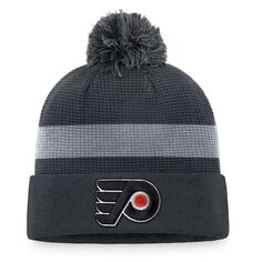 Мужская темно-серая мужская вязаная шапка Fanatics Philadelphia Flyers Authentic Pro Home с манжетами и помпоном
