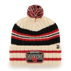 Мужская вязаная шапка с манжетами и помпоном Natural Nebraska Huskers &apos;47 Hone Patch