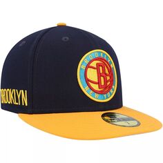 Мужская облегающая шляпа New Era темно-синего/золотого цвета Brooklyn Nets Midnight 59FIFTY